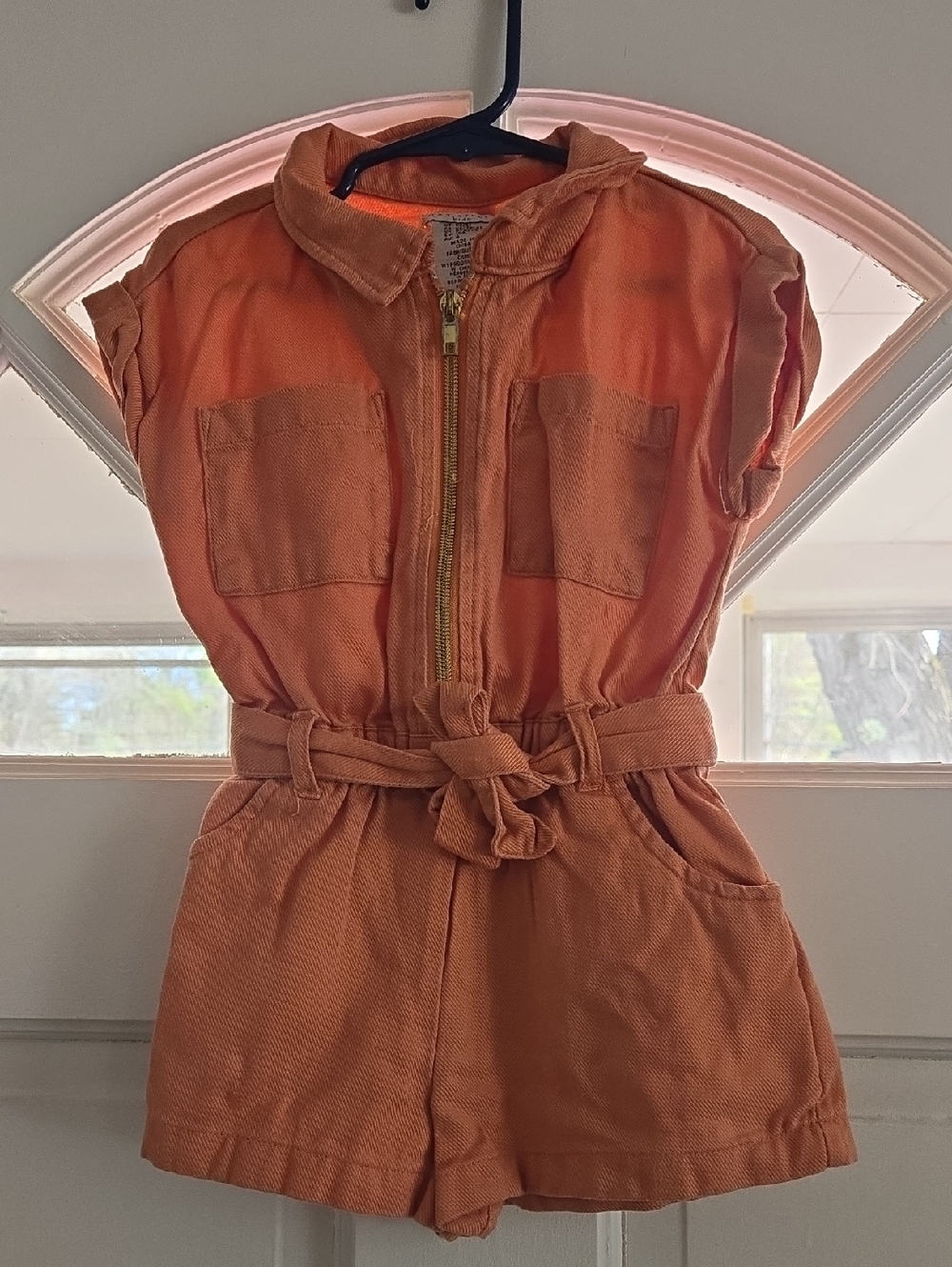 Max Studio Orange Girls' Short Sleeve Romper with Belt